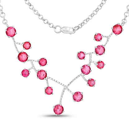 7.92 Ct Round Pink Topaz Prong 18K Gold Plated Silver BIB Rolo Chain Necklace