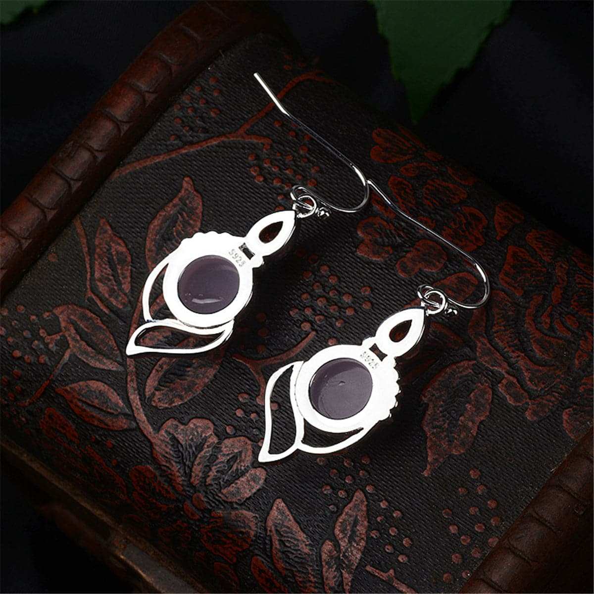 Pink Cat's Eye & Red Crystal Silvertone Drop Earrings