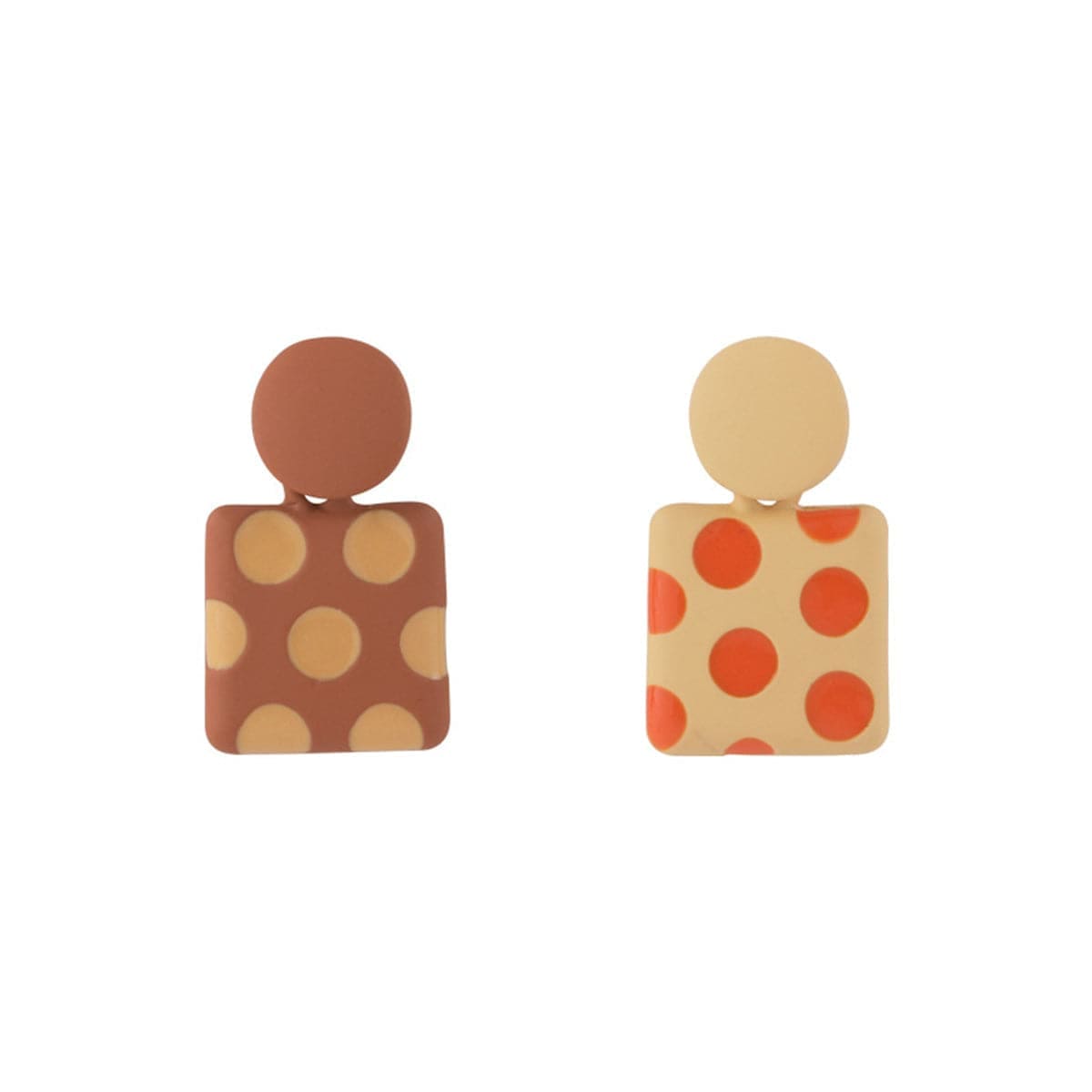 Coffee Enamel & Silvertone Spot Square Drop Earrings