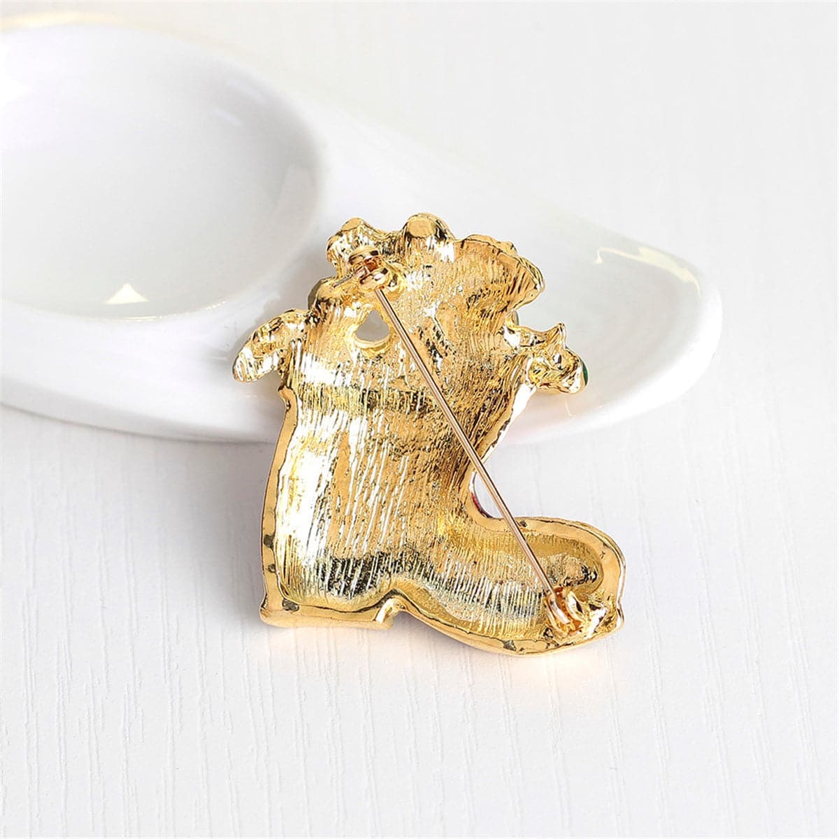 Cubic Zirconia & Goldtone Stocking Boot Brooch