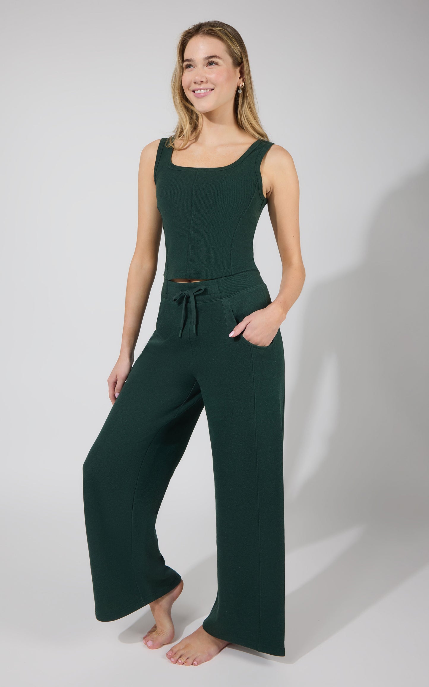 Terry Corset Tank & Fleece Wide Leg Pant Set