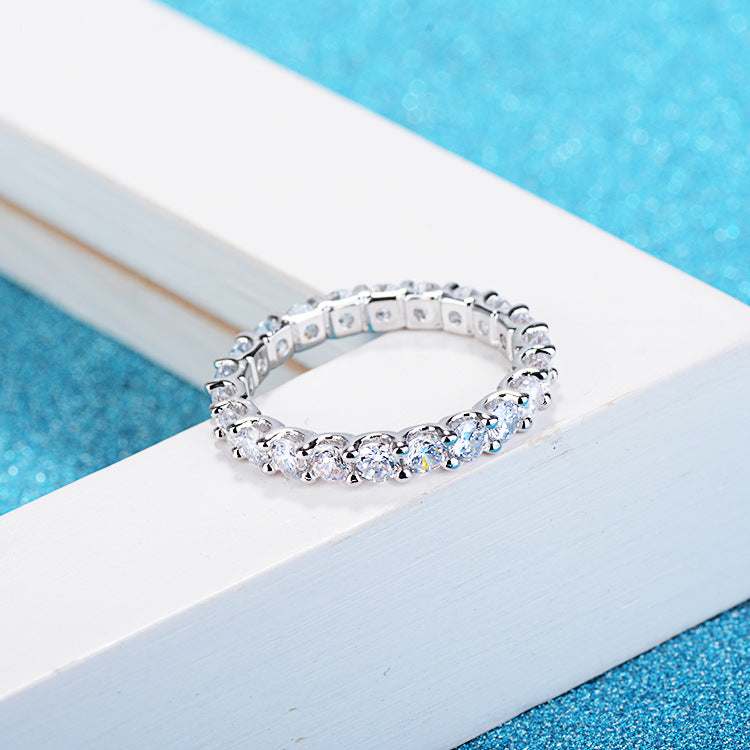 Clear Crystal & Silvertone Eternity Band Ring