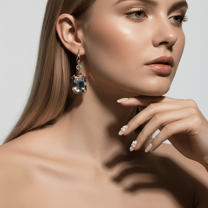 Blue Topaz & Cubic Zirconia Goldtone Cushion-Cut Star Hook Earrings