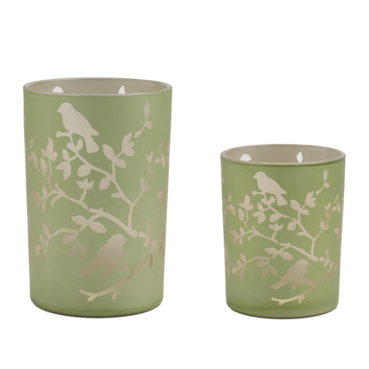 Melrose International Frosted Floral Bird Candle Holder (Set of 2)