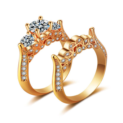 Crystal & Cubic Zirconia Goldtone Botanical Ring Set-2