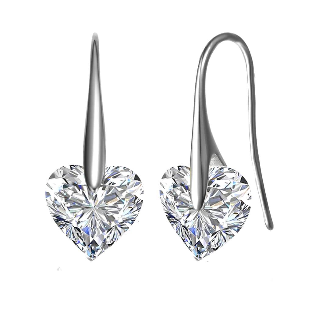 Sterling Silver with Colored Heart Shaped Cubic Zirconia Hook Earrings