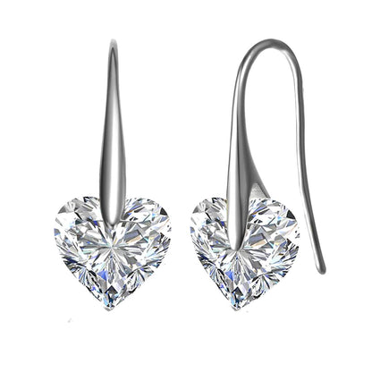 Sterling Silver with Colored Heart Shaped Cubic Zirconia Hook Earrings