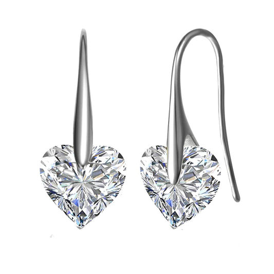 Sterling Silver with Colored Heart Shaped Cubic Zirconia Hook Earrings