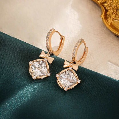 Crystal & Cubic Zirconia Goldtone Cushion-Cut Bow Huggie Earrings