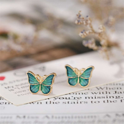 Green Acrylic & Goldtone Stripe Butterfly Stud Earrings
