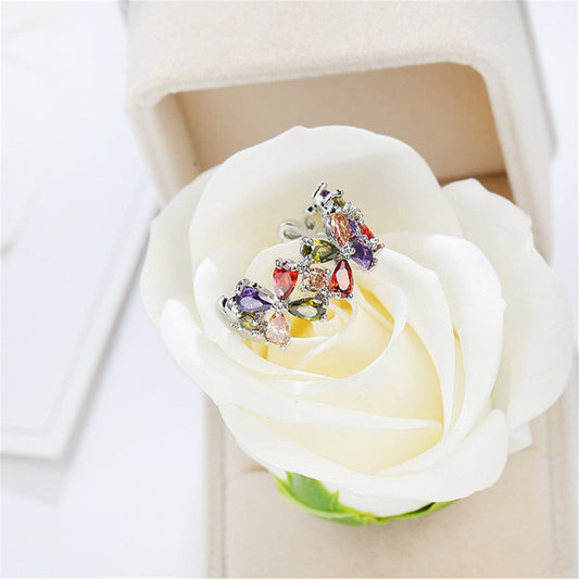 Red & Purple Cubic Zirconia & Crystal Floral Pear-Cut Ring