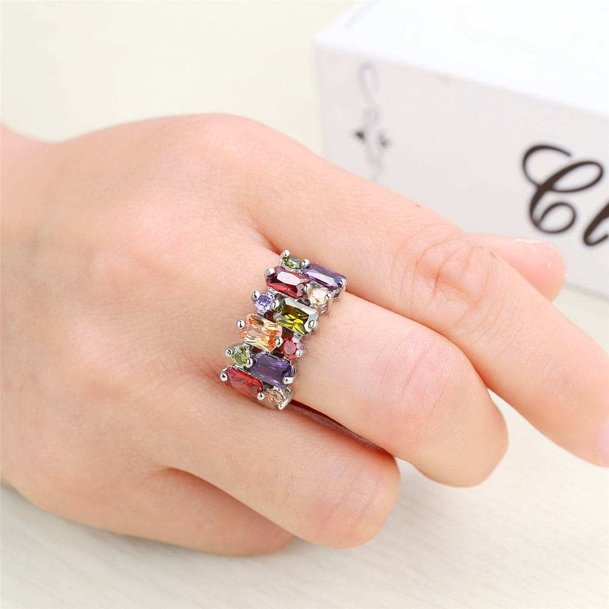 Multicolor Crystal & Silvertone Radiant-Cut Pavé Ring-2