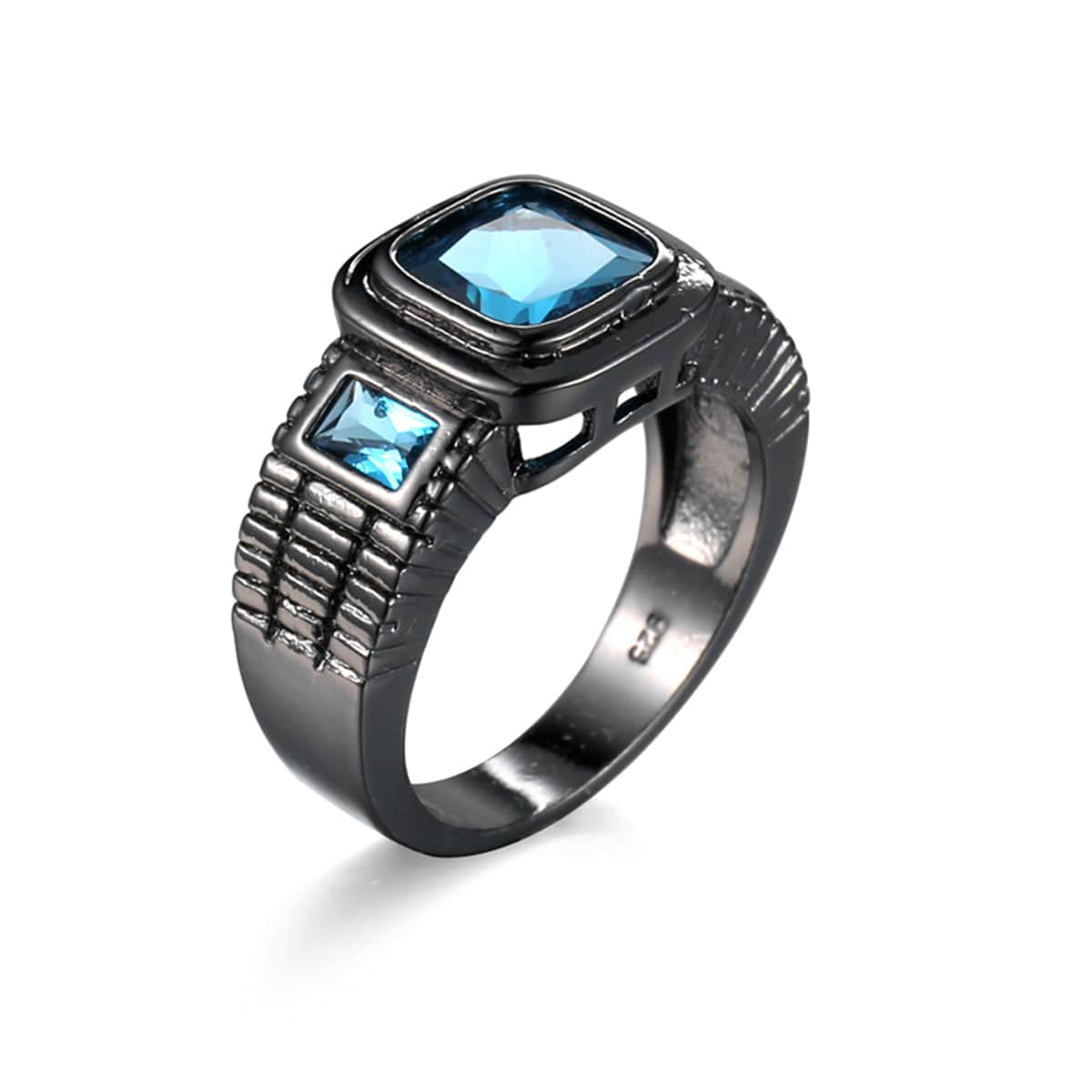 Sea Blue Crystal Square Ring-4