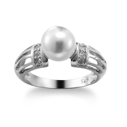 Pearl & Cubic Zirconia Silvertone Ring-1