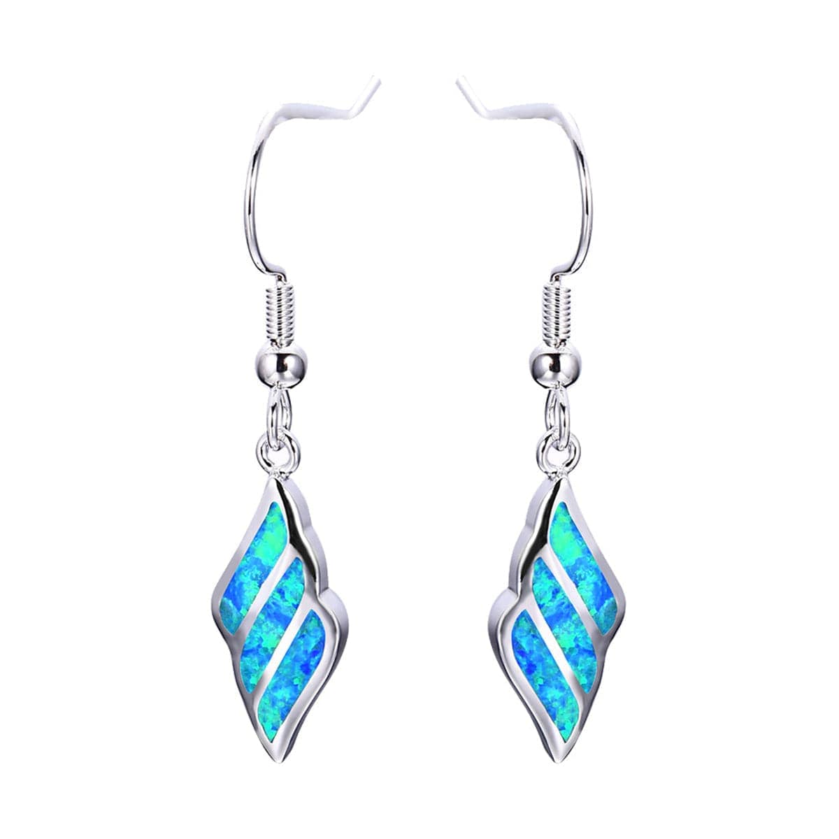 Blue Opal & Silvertone Wing Drop Earrings