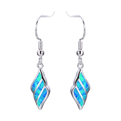 Blue Opal & Silvertone Wing Drop Earrings