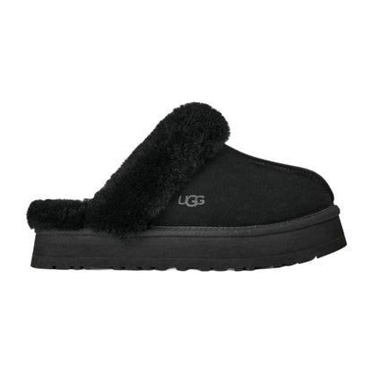 UGG Disquette Womens Platform Slippers — Black Suede
