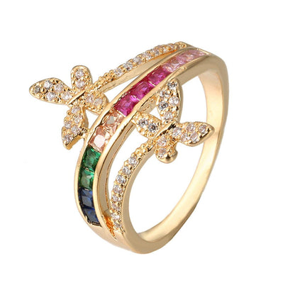 Rainbow Crystal & Cubic Zirconia Butterfly Ring-1