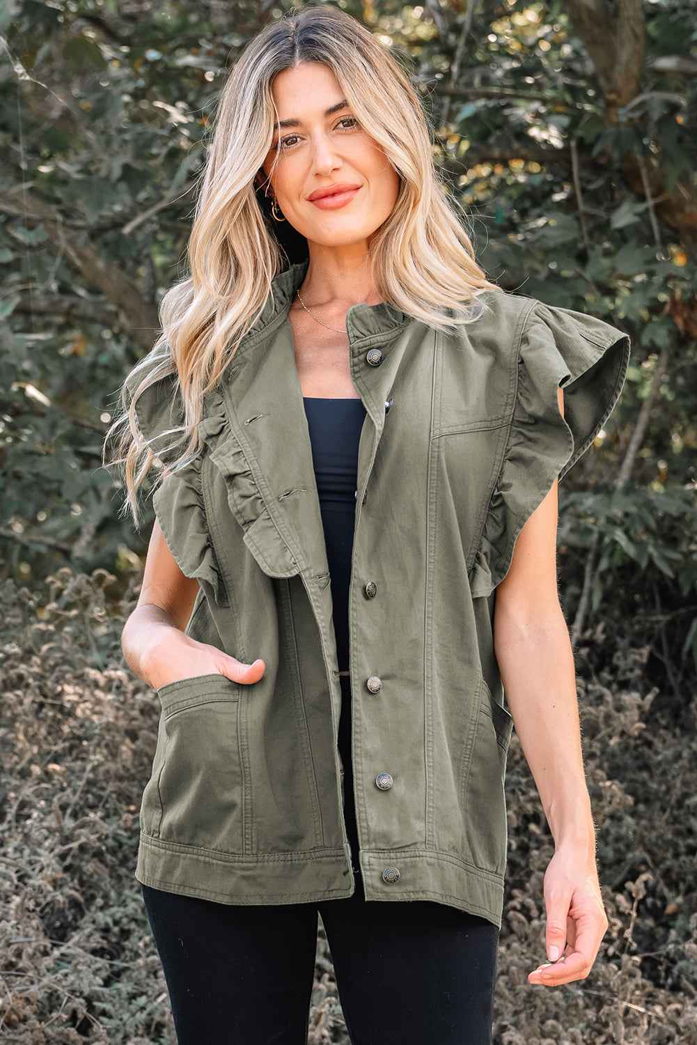 Abigail Bay Ruffled Patchwork Jacket - Green Bay / L - 12/14