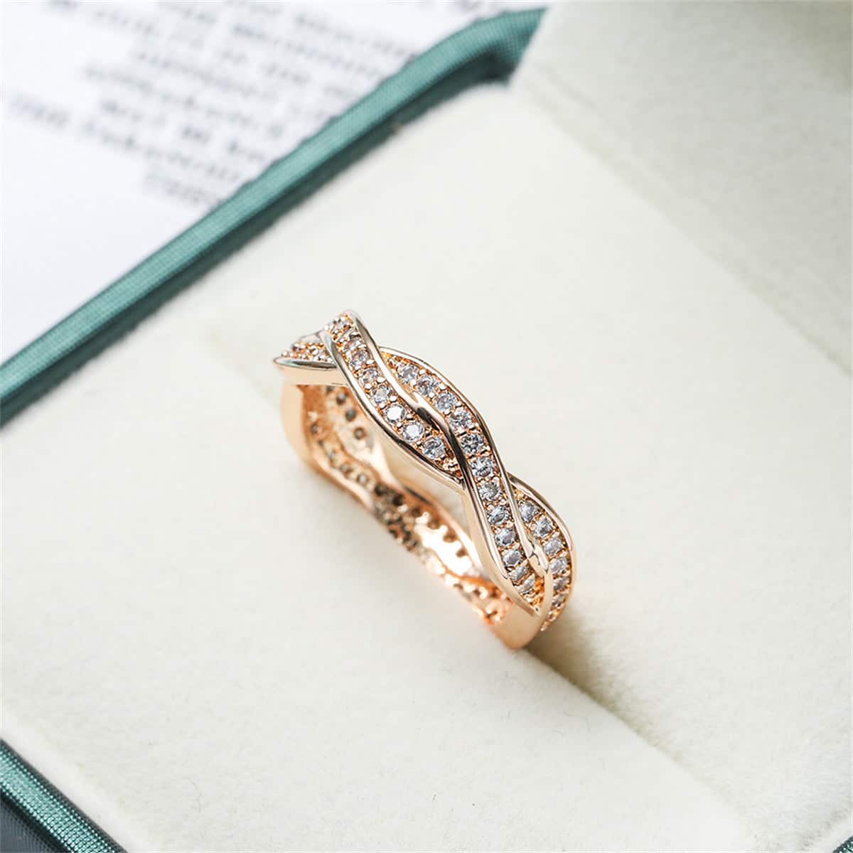Cubic Zirconia & Rose Goldtone Crossing Line Band Ring-1