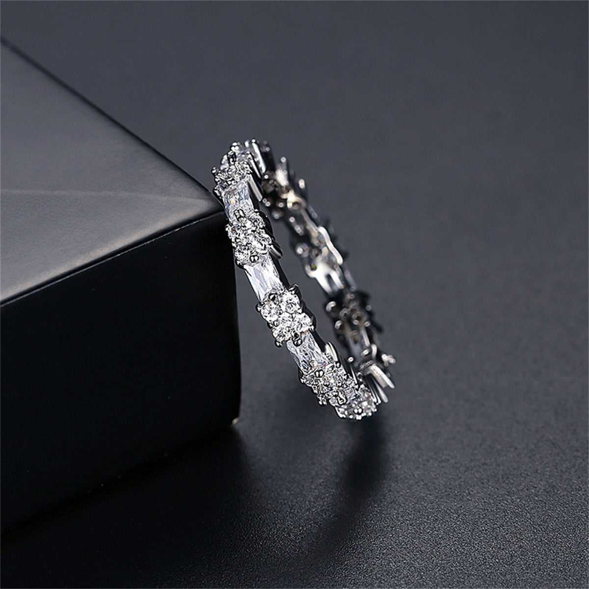 Crystal & Cubic Zirconia Silvertone Thin Band Ring-4