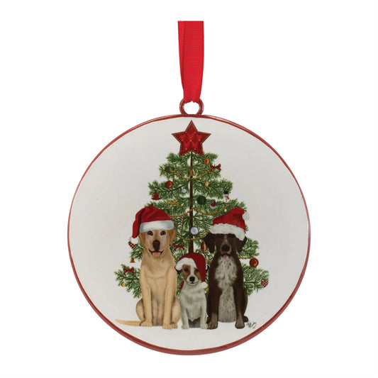Melrose International Dogs and Christmas Tree Disc Ornament (Set of 12)