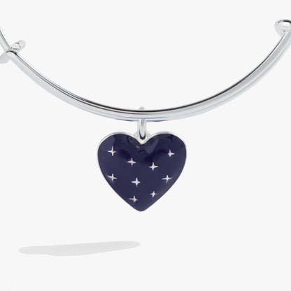 Navy Enamel Heart Charm Bangle