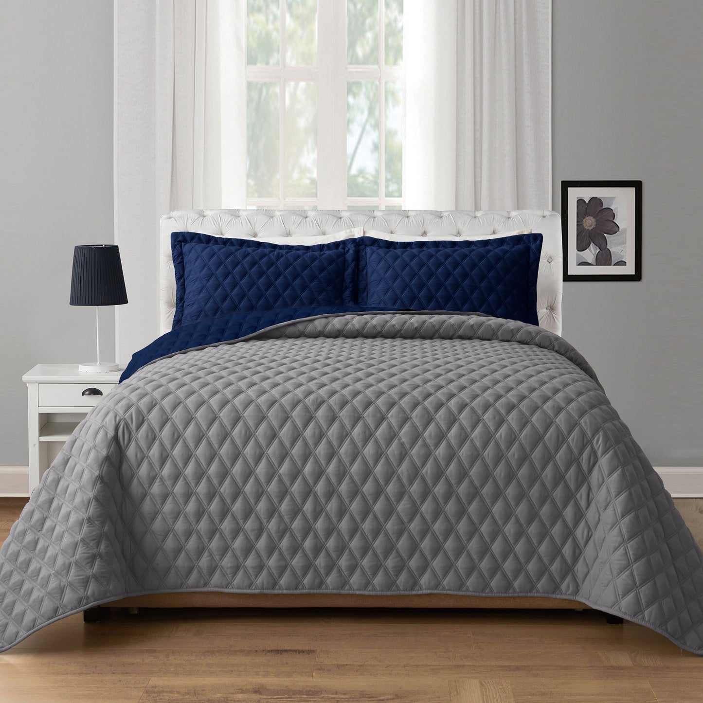 Elegant Comfort 3-Piece Diamond Quilted Reversible Bedspread Coverlet Set