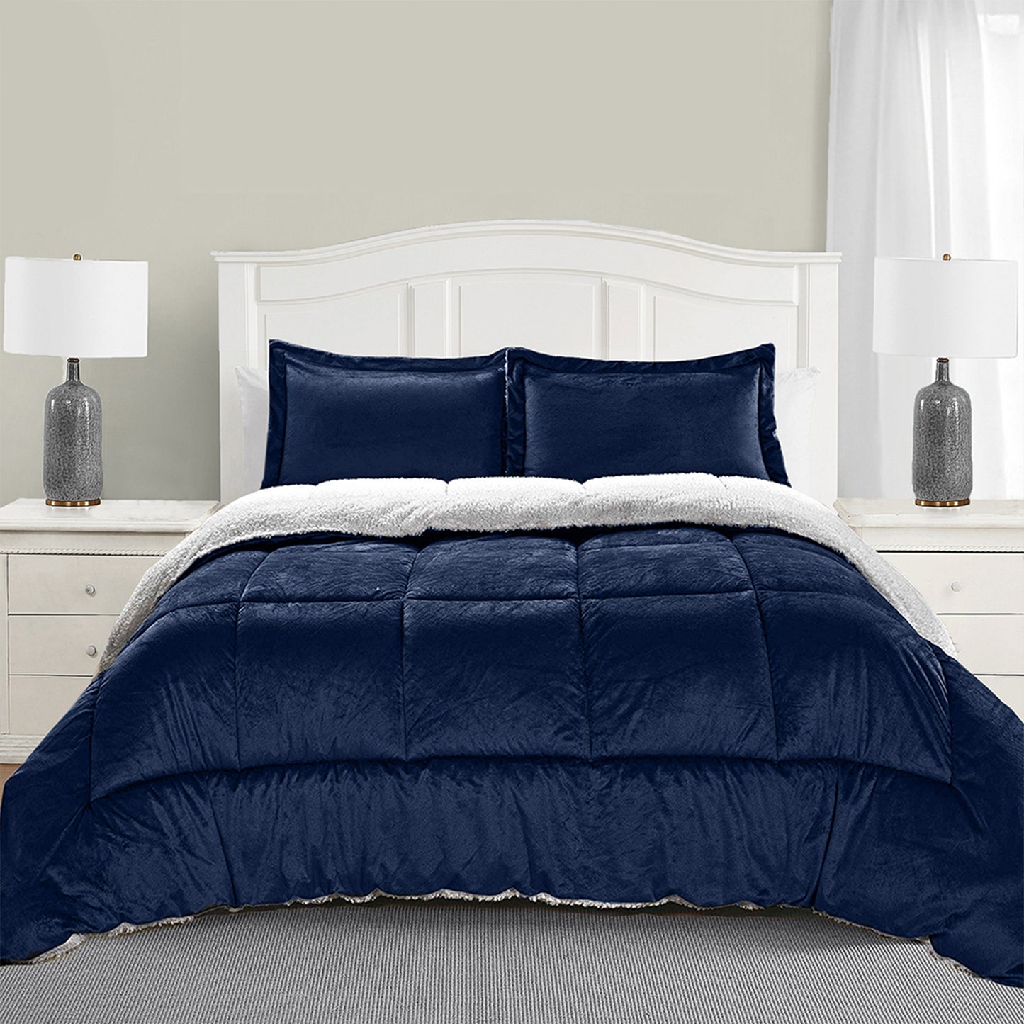 Elegant Comfort 3-Piece Micro-Suede Reversible Sherpa - Solid Color Design Comforter Set