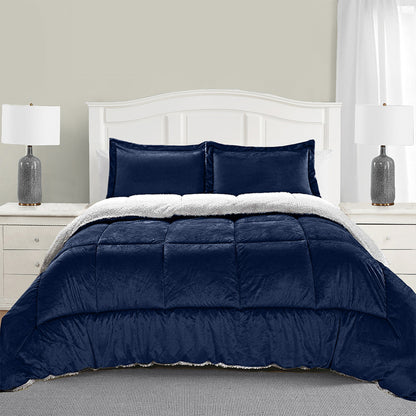 Elegant Comfort 3-Piece Micro-Suede Reversible Sherpa - Solid Color Design Comforter Set