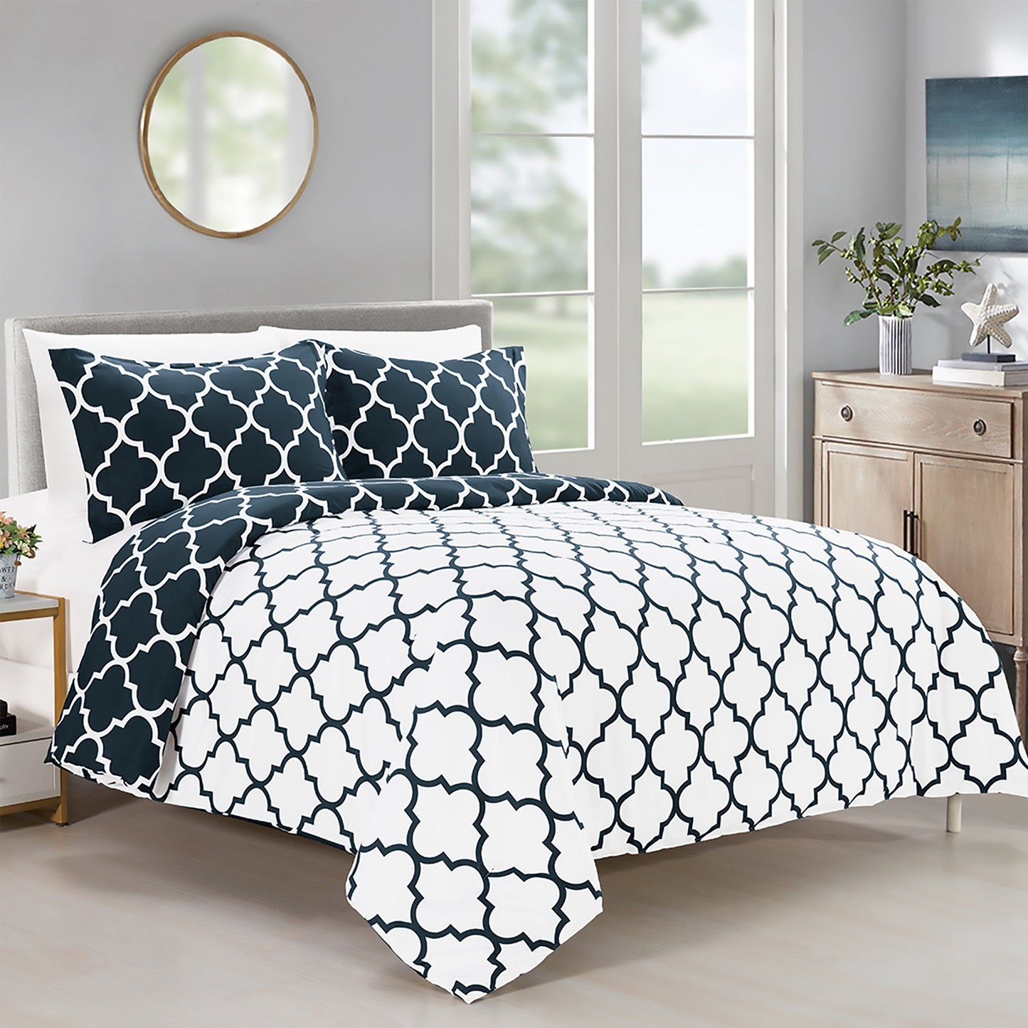 Elegant Comfort 3-Piece Moroccan Trellis Reversible Comforter Set