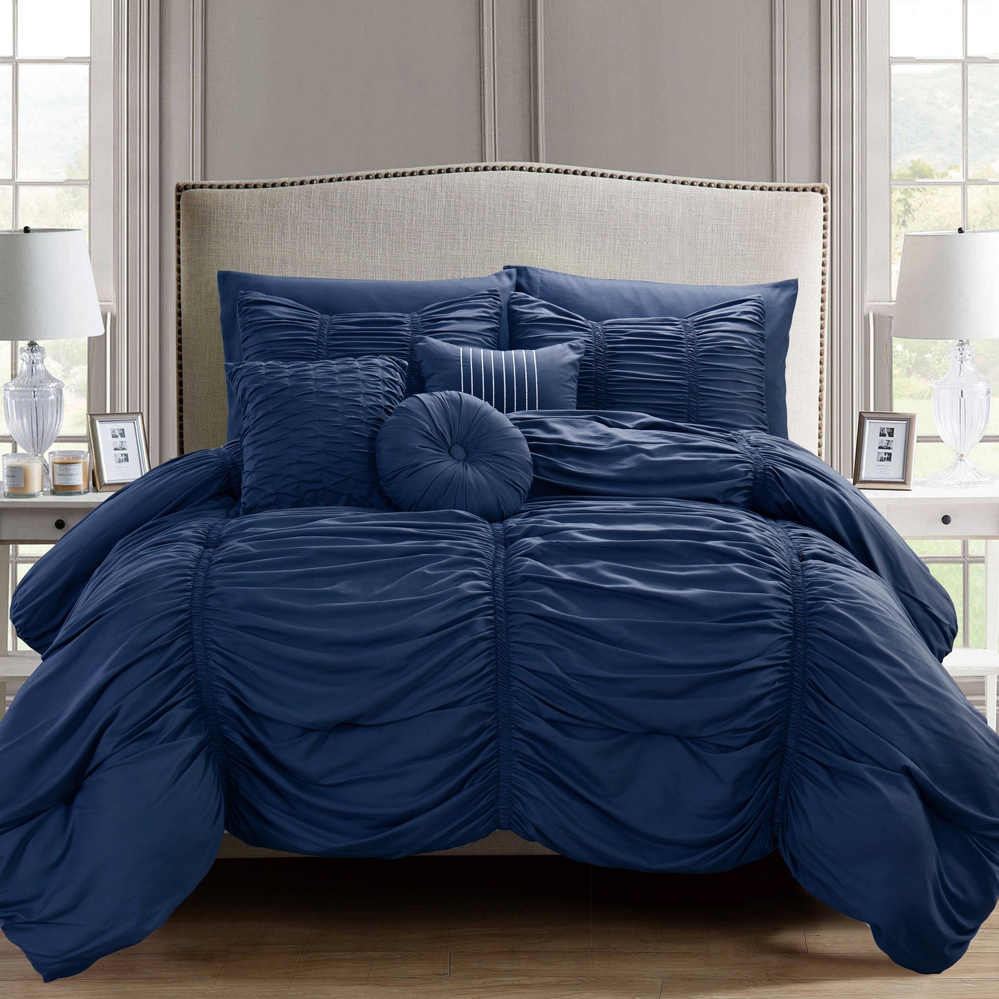 Elegant Comfort 10-Piece Pleated Comforter Set - Includes 4-Piece Sheet Set with Double Sided Storage Pockets