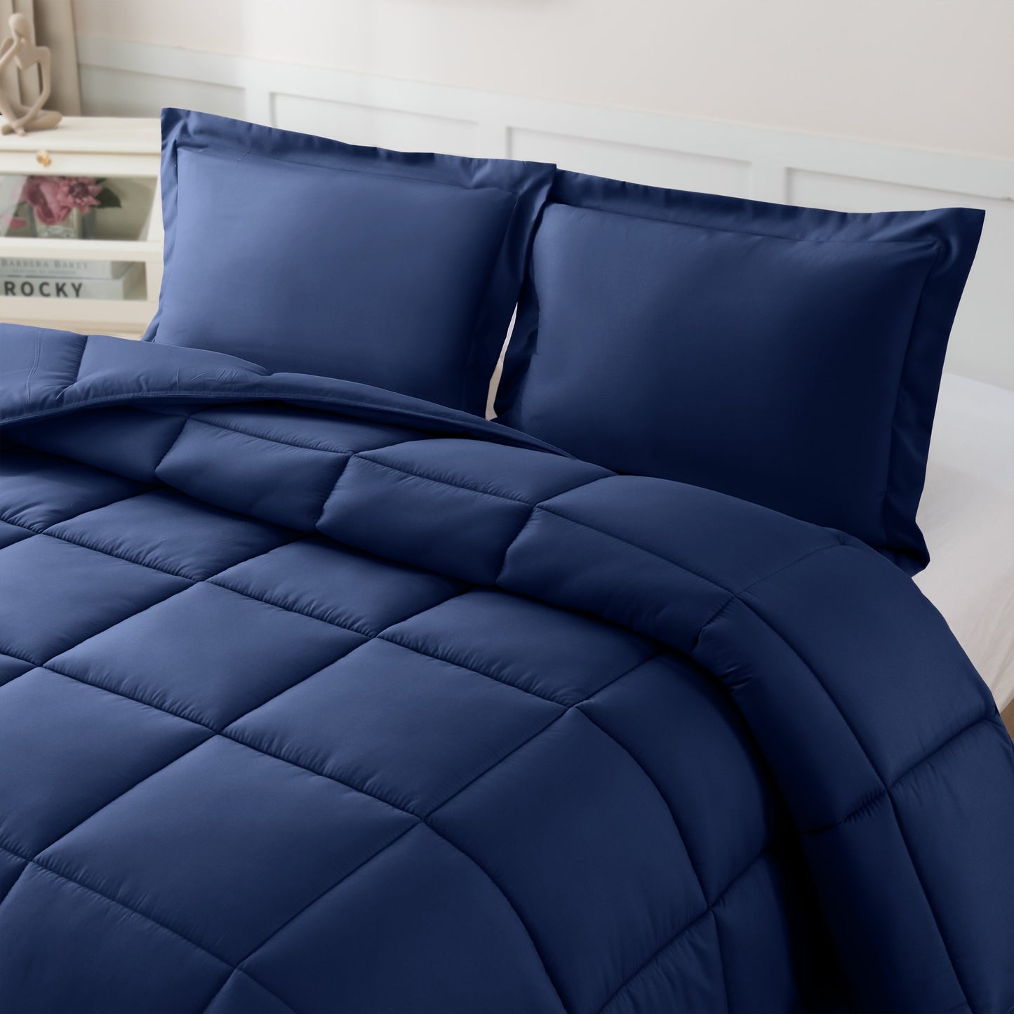 Elegant Comfort 3-Piece Box Stitched Comforter & Shams - Duvet Insert with 4 Corner Tabs