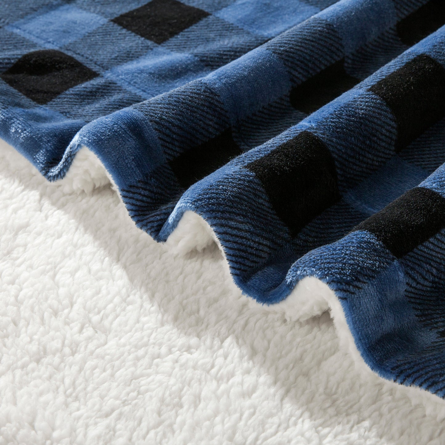 Elegant Comfort Buffalo Plaid Flannel Fleece Sherpa Throw Blanket