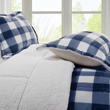 Elegant Comfort 3-Piece Buffalo Micro-Suede Reversible Sherpa - Lodge-Plaid Pattern Comforter Set