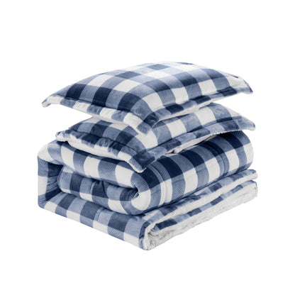 Elegant Comfort 3-Piece Buffalo Micro-Suede Reversible Sherpa - Lodge-Plaid Pattern Comforter Set