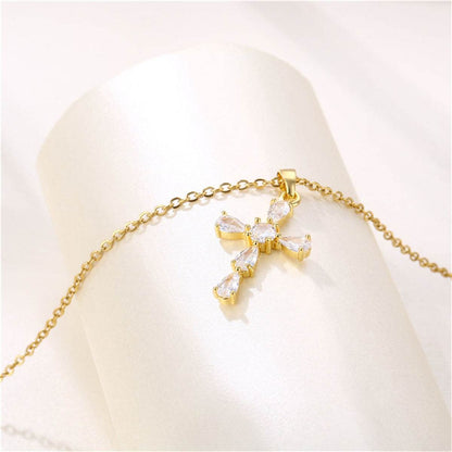 Pear-cut Crystal & Goldtone Cross Pendant Necklace