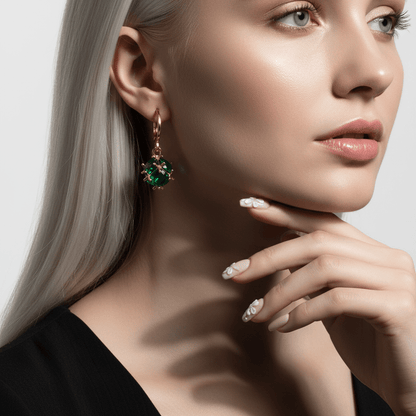Green Crystal & Goldtone Ball Huggie Earrings