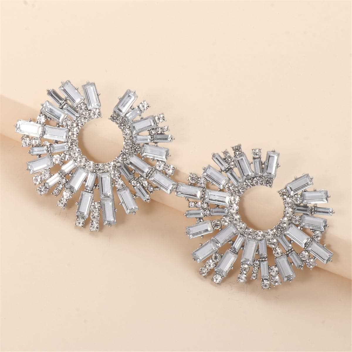 Cubic Zirconia & Silvertone Abstract Stud Earrings