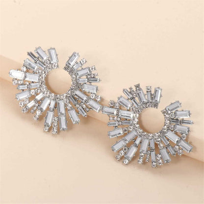 Cubic Zirconia & Silvertone Abstract Stud Earrings