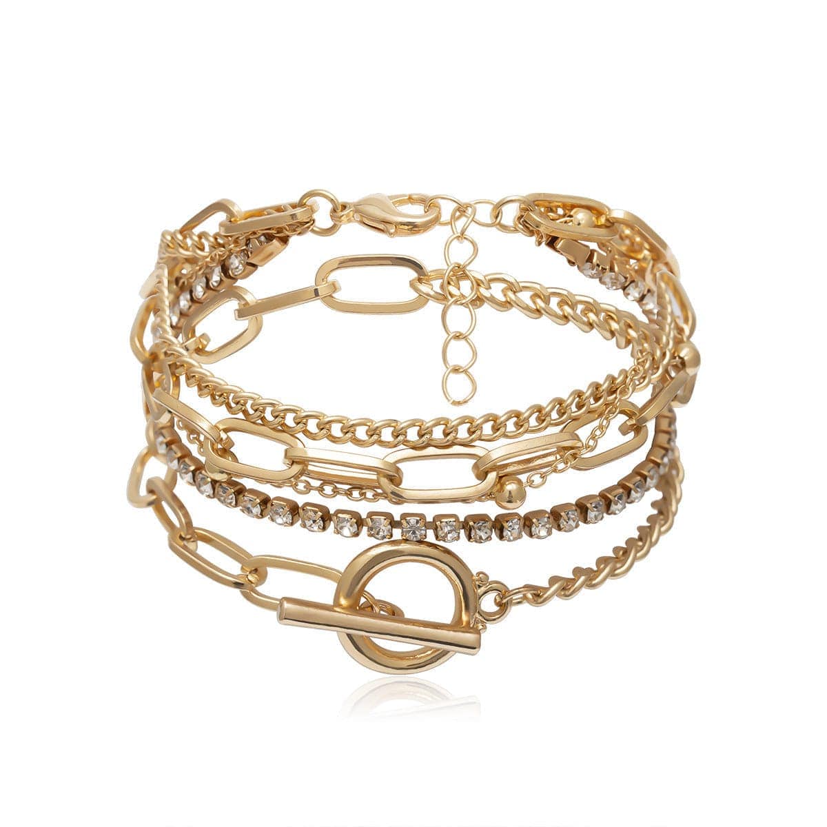Cubic Zirconia & Goldtone Five-Piece Tennis Figaro Bracelet Set