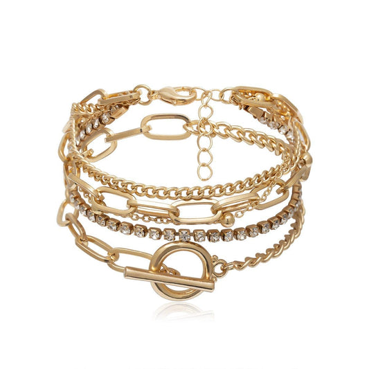 Cubic Zirconia & Goldtone Five-Piece Tennis Figaro Bracelet Set