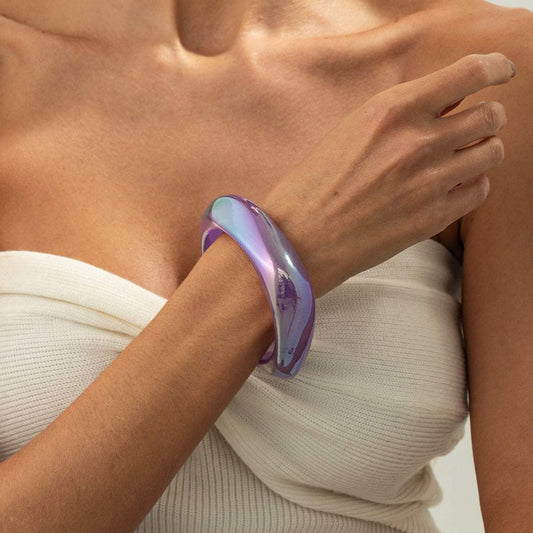 Iridescent & Purple Resin Uneven Bangle