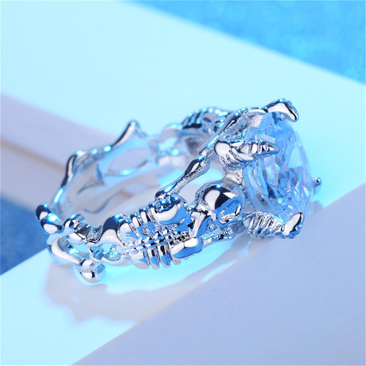 Crystal & Silvertone Ornate Oval-Cut Prong-Set Ring-1