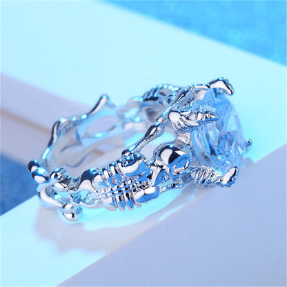 Crystal & Silvertone Ornate Oval-Cut Prong-Set Ring-1