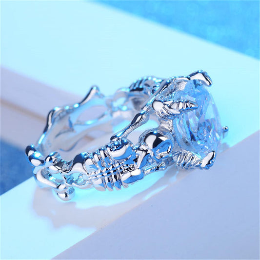 Crystal & Silvertone Ornate Oval-Cut Prong-Set Ring-1