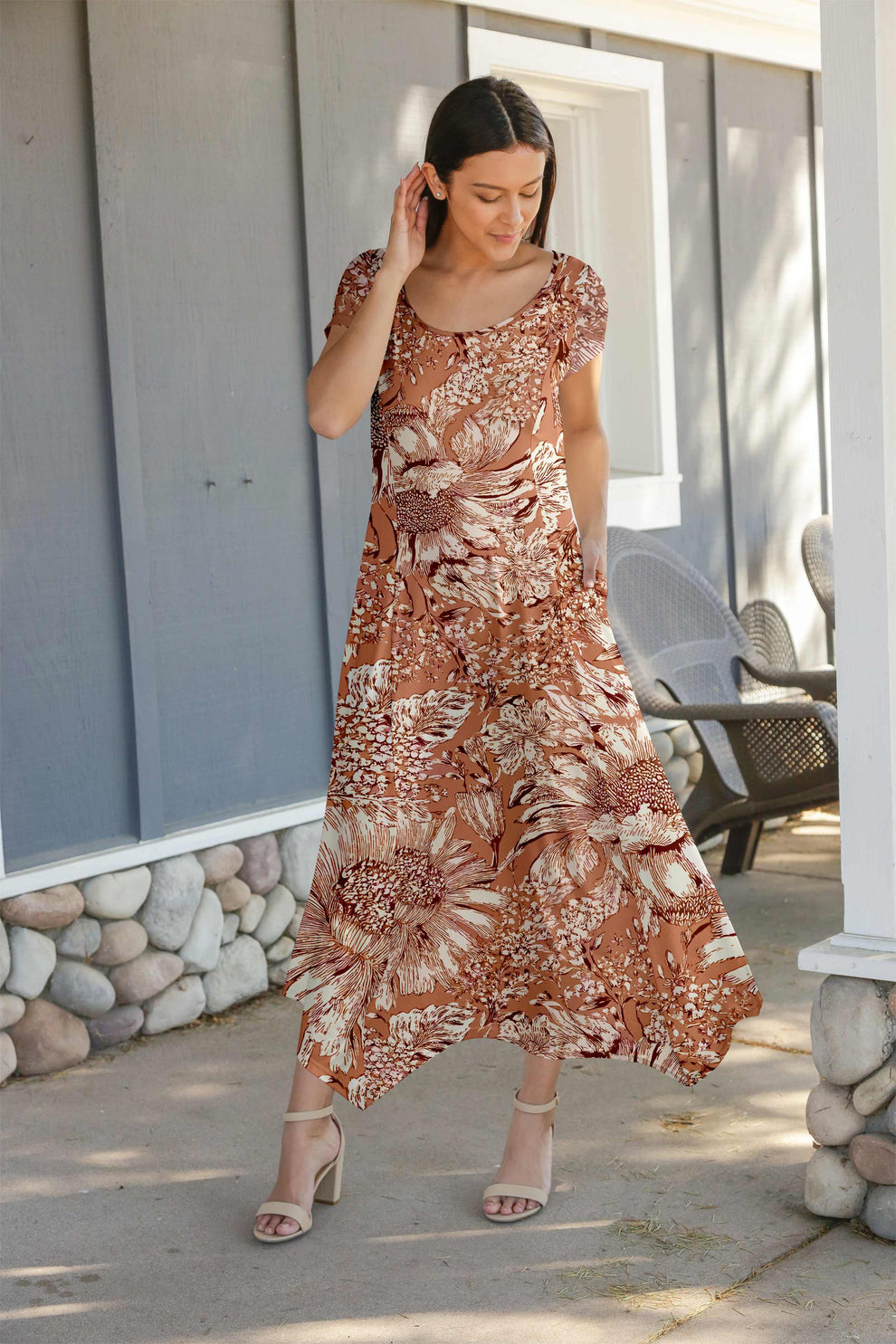 Lily by Firmiana Women’s 3/4 Sleeve Wrap Maxi Dress Women’s Apparel White Pink Floral Print