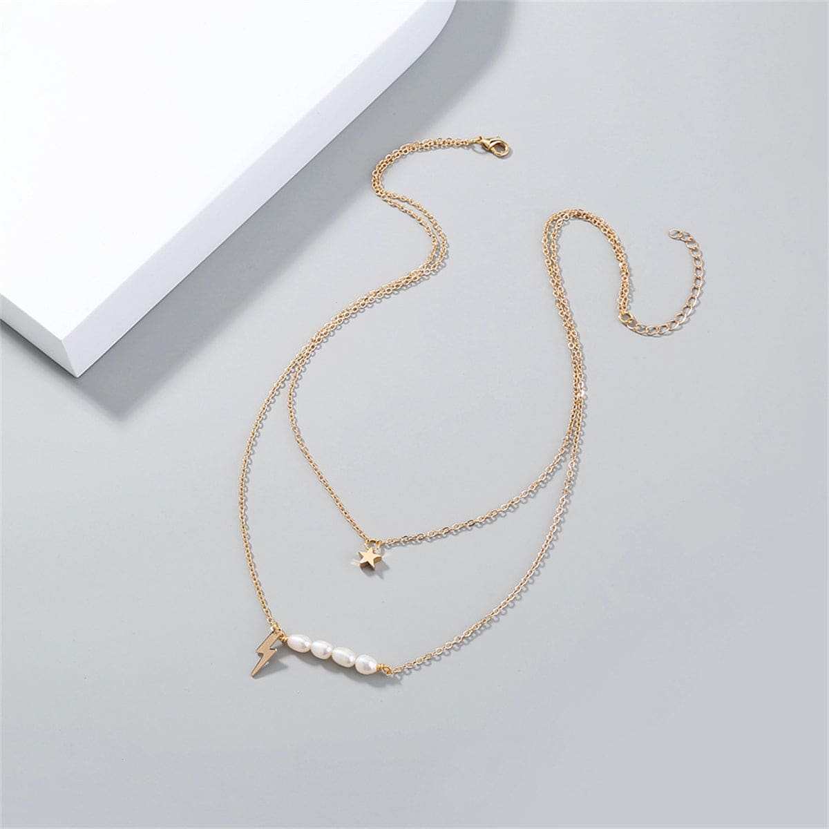 Pearl & Goldtone Lightning Star Layered Necklace