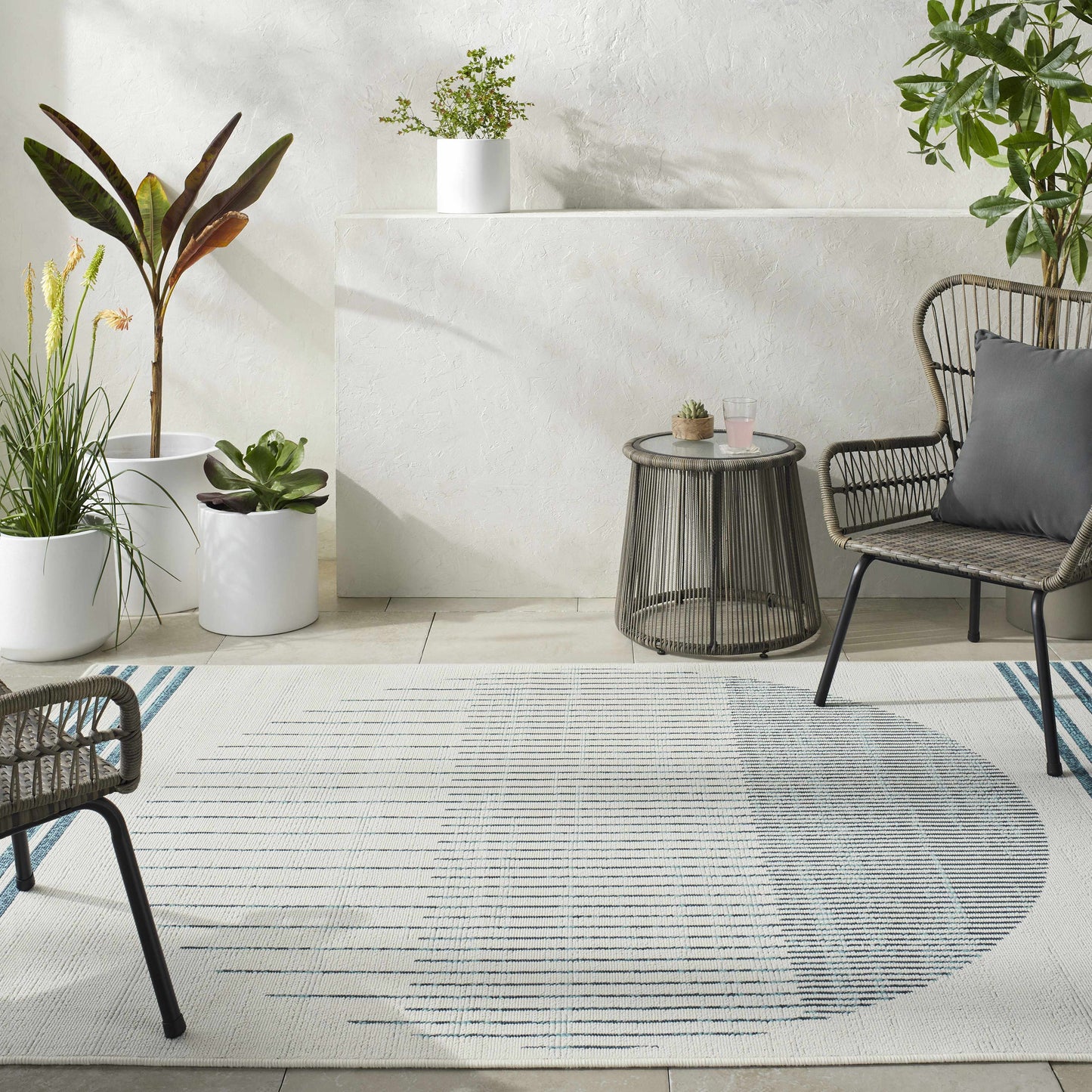 Nabil Slate Blue Outdoor Area Rug