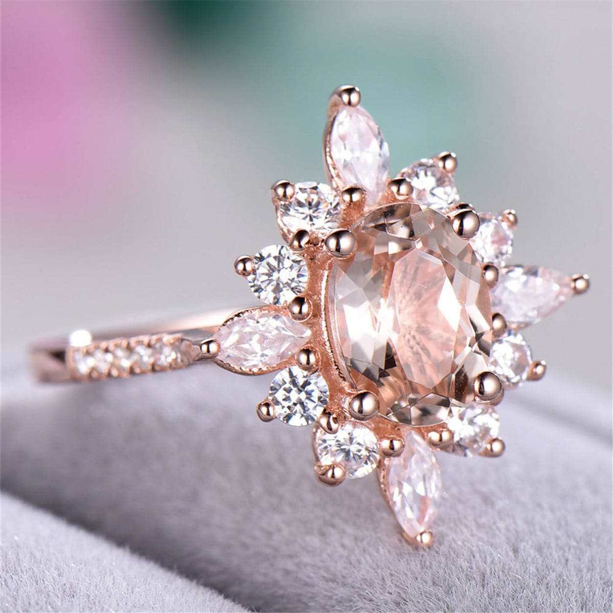 Champagne Crystal & Cubic Zirconia Floral Ring